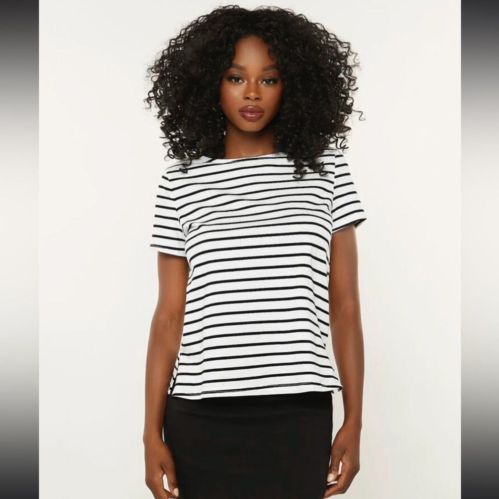 SHEIN BASICS Striped Print Tee